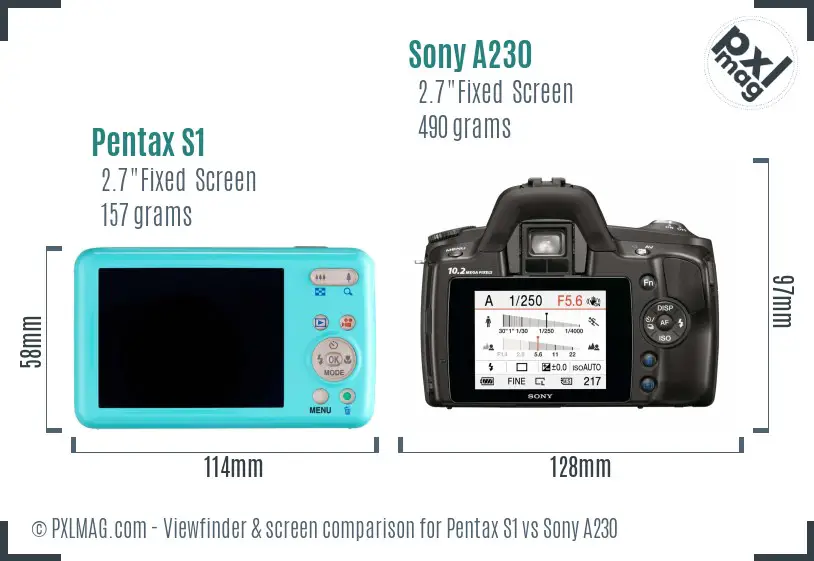Pentax S1 vs Sony A230 Screen and Viewfinder comparison