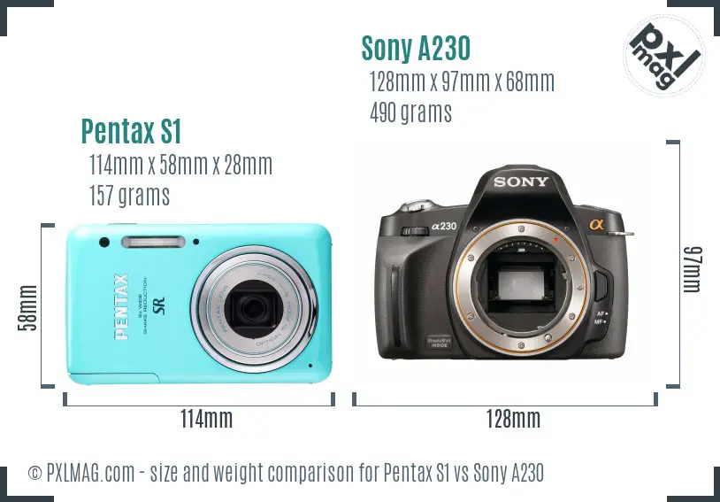 Pentax S1 vs Sony A230 size comparison