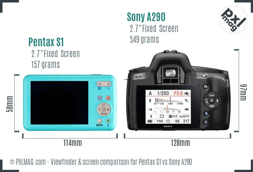 Pentax S1 vs Sony A290 Screen and Viewfinder comparison