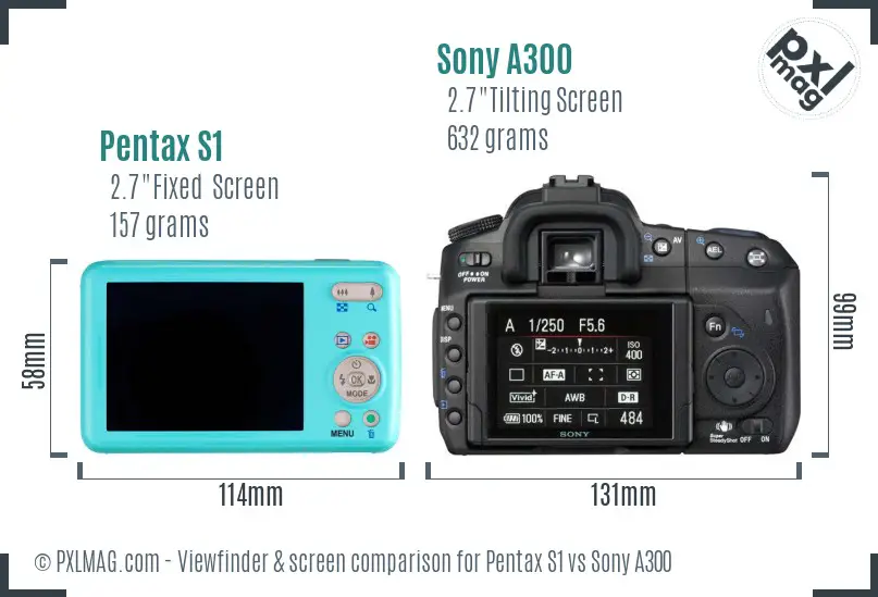 Pentax S1 vs Sony A300 Screen and Viewfinder comparison