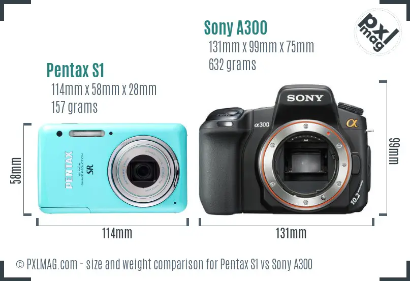 Pentax S1 vs Sony A300 size comparison