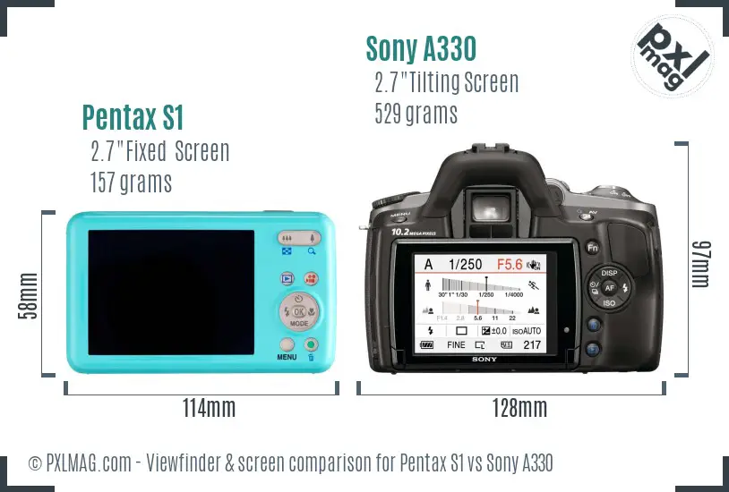 Pentax S1 vs Sony A330 Screen and Viewfinder comparison