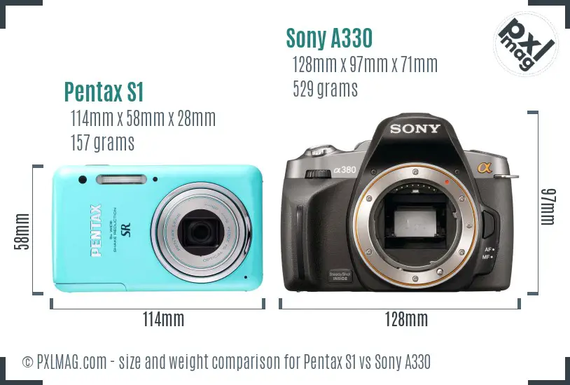 Pentax S1 vs Sony A330 size comparison