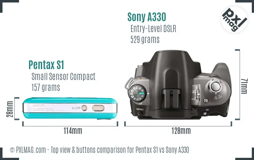 Pentax S1 vs Sony A330 top view buttons comparison