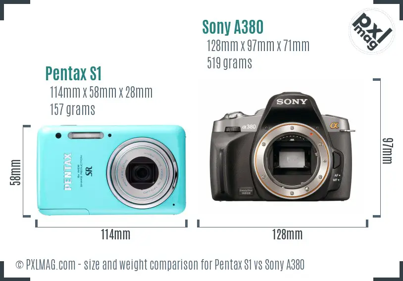 Pentax S1 vs Sony A380 size comparison