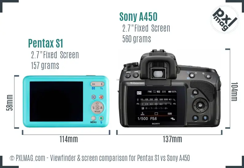 Pentax S1 vs Sony A450 Screen and Viewfinder comparison