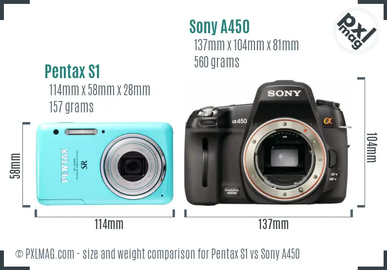 Pentax S1 vs Sony A450 size comparison