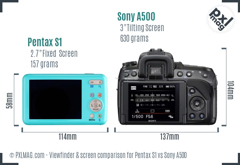 Pentax S1 vs Sony A500 Screen and Viewfinder comparison