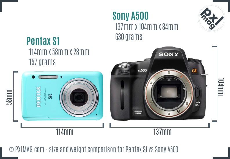 Pentax S1 vs Sony A500 size comparison Pentax S1 vs Sony A500 size comparison