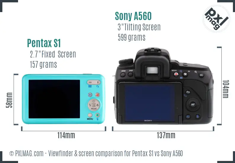 Pentax S1 vs Sony A560 Screen and Viewfinder comparison