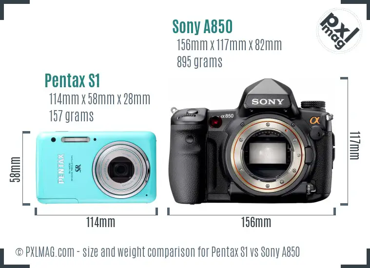 Pentax S1 vs Sony A850 size comparison