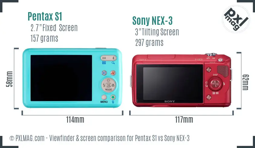 Pentax S1 vs Sony NEX-3 Screen and Viewfinder comparison Pentax S1 vs Sony NEX-3 Screen and Viewfinder comparison
