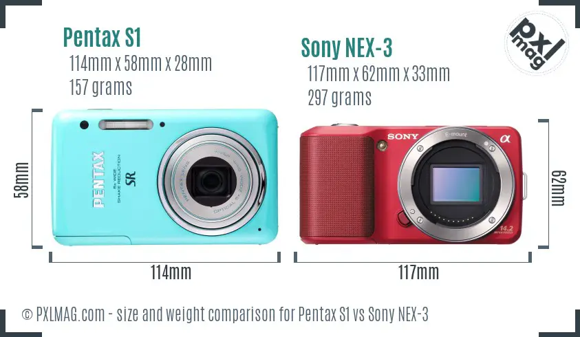 Pentax S1 vs Sony NEX-3 size comparison Pentax S1 vs Sony NEX-3 size comparison