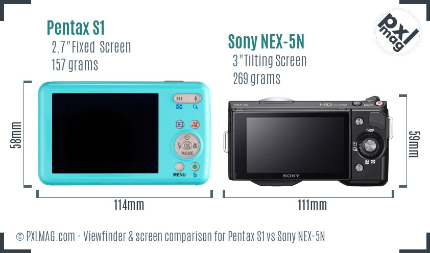 Pentax S1 vs Sony NEX-5N Screen and Viewfinder comparison