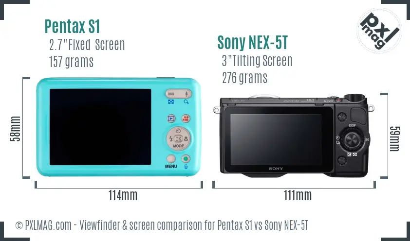 Pentax S1 vs Sony NEX-5T Screen and Viewfinder comparison Pentax S1 vs Sony NEX-5T Screen and Viewfinder comparison