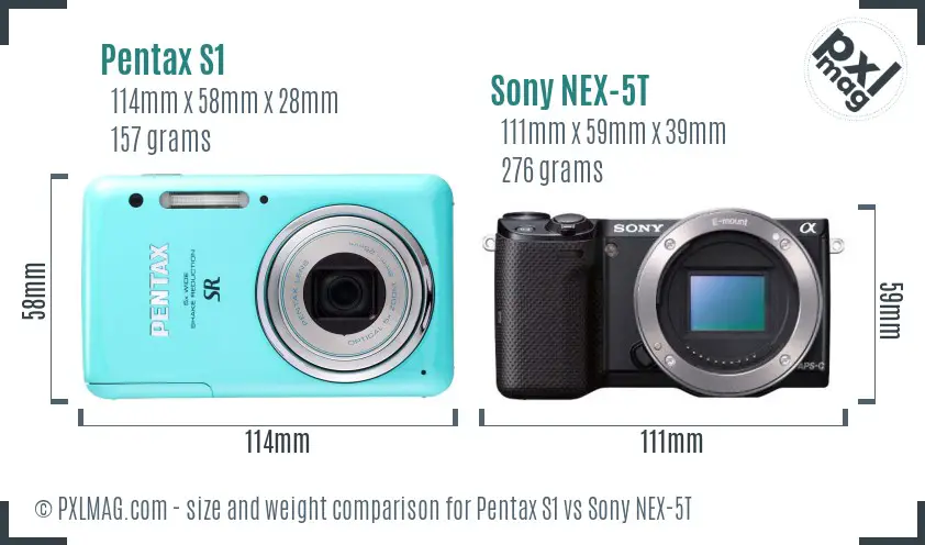Pentax S1 vs Sony NEX-5T size comparison Pentax S1 vs Sony NEX-5T size comparison