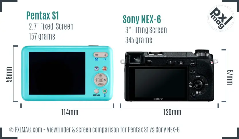 Pentax S1 vs Sony NEX-6 Screen and Viewfinder comparison