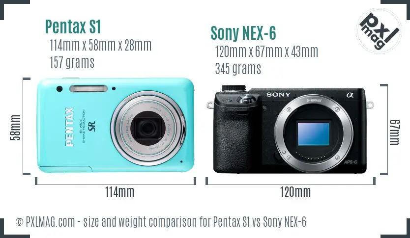 Pentax S1 vs Sony NEX-6 size comparison