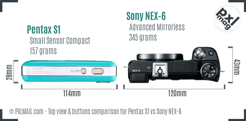 Pentax S1 vs Sony NEX-6 top view buttons comparison