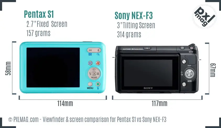 Pentax S1 vs Sony NEX-F3 Screen and Viewfinder comparison