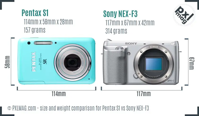 Pentax S1 vs Sony NEX-F3 size comparison