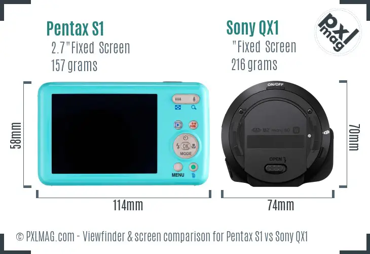 Pentax S1 vs Sony QX1 Screen and Viewfinder comparison