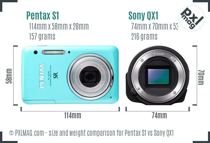 Pentax S1 vs Sony QX1 size comparison