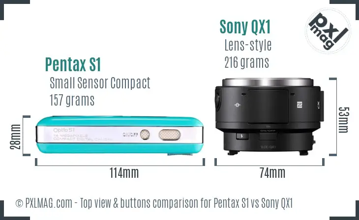 Pentax S1 vs Sony QX1 top view buttons comparison