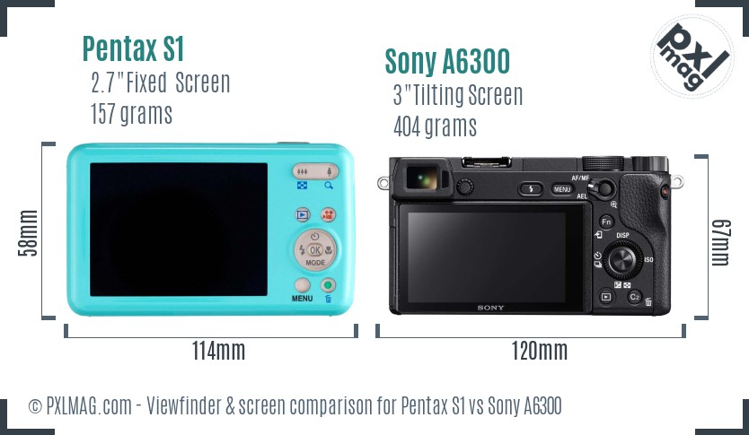 Pentax S1 vs Sony A6300 Screen and Viewfinder comparison