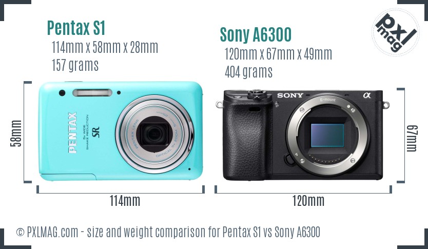 Pentax S1 vs Sony A6300 size comparison Pentax S1 vs Sony A6300 size comparison