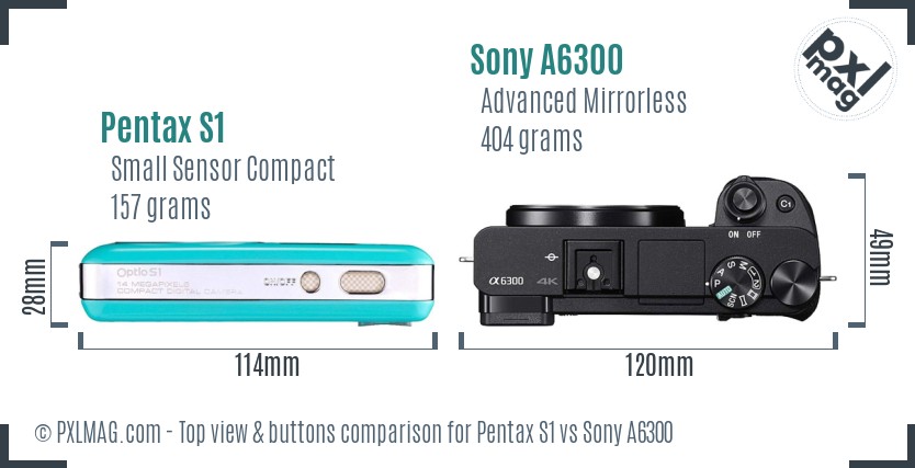Pentax S1 vs Sony A6300 top view buttons comparison