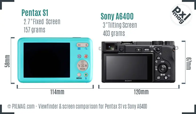 Pentax S1 vs Sony A6400 Screen and Viewfinder comparison