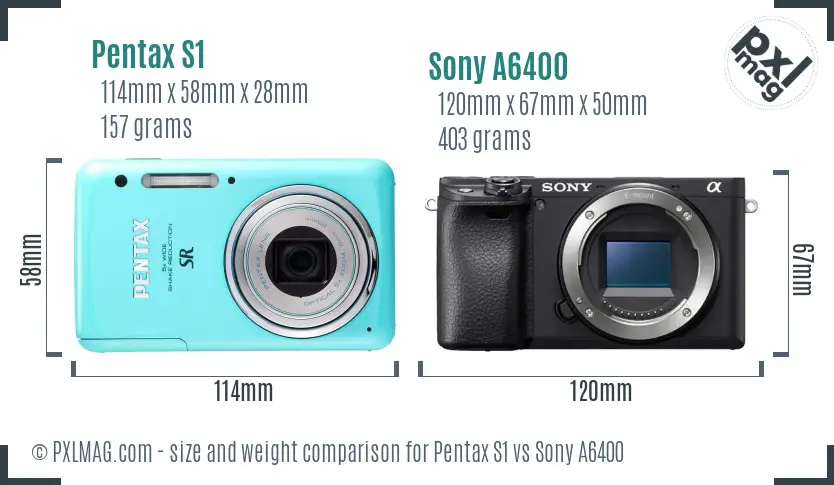 Pentax S1 vs Sony A6400 size comparison
