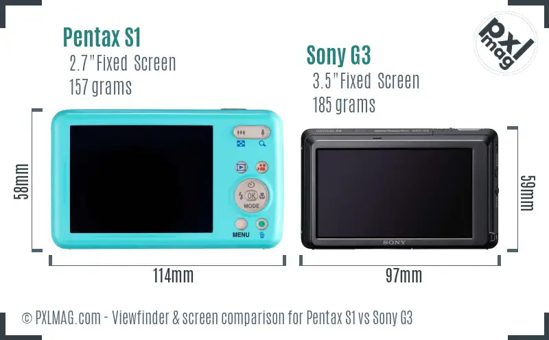 Pentax S1 vs Sony G3 Screen and Viewfinder comparison Pentax S1 vs Sony G3 Screen and Viewfinder comparison
