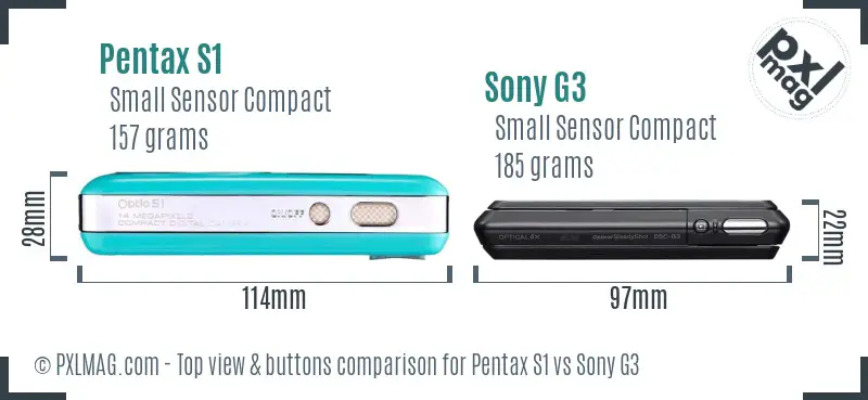 Pentax S1 vs Sony G3 top view buttons comparison Pentax S1 vs Sony G3 top view buttons comparison