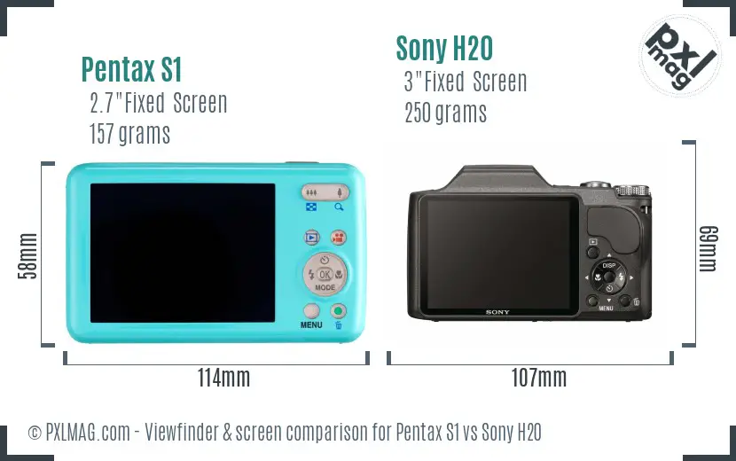 Pentax S1 vs Sony H20 Screen and Viewfinder comparison