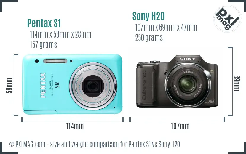 Pentax S1 vs Sony H20 size comparison