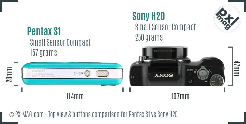 Pentax S1 vs Sony H20 top view buttons comparison