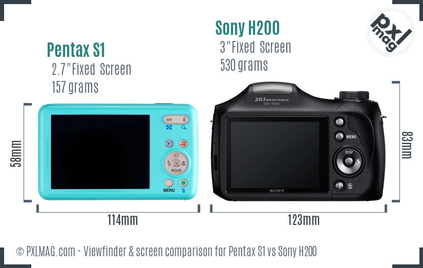 Pentax S1 vs Sony H200 Screen and Viewfinder comparison