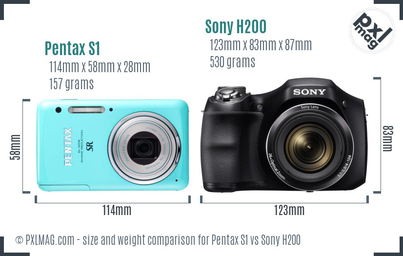 Pentax S1 vs Sony H200 size comparison