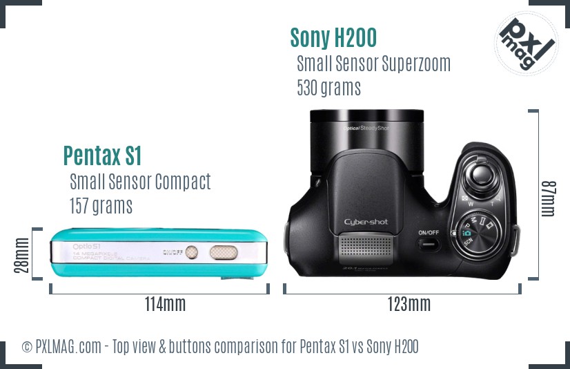 Pentax S1 vs Sony H200 top view buttons comparison