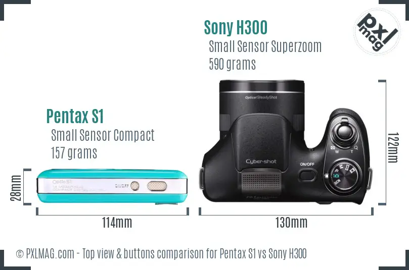 Pentax S1 vs Sony H300 top view buttons comparison