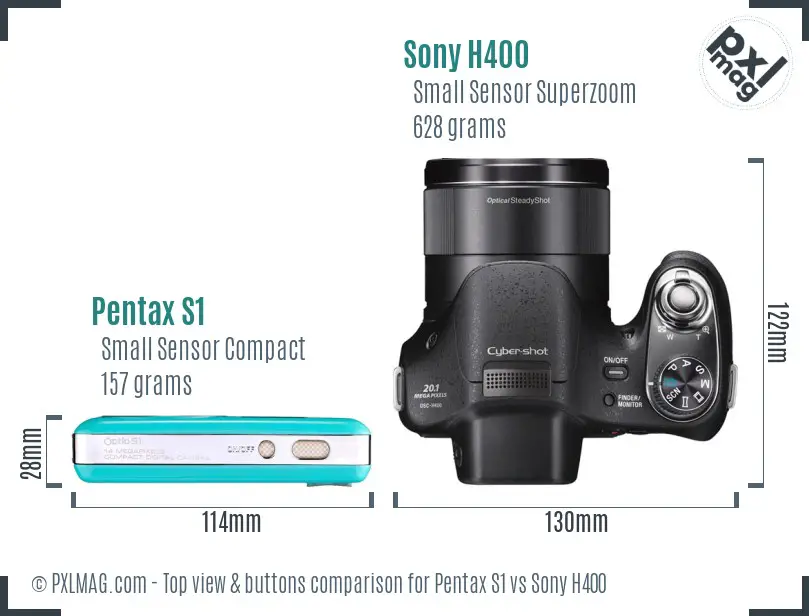 Pentax S1 vs Sony H400 top view buttons comparison