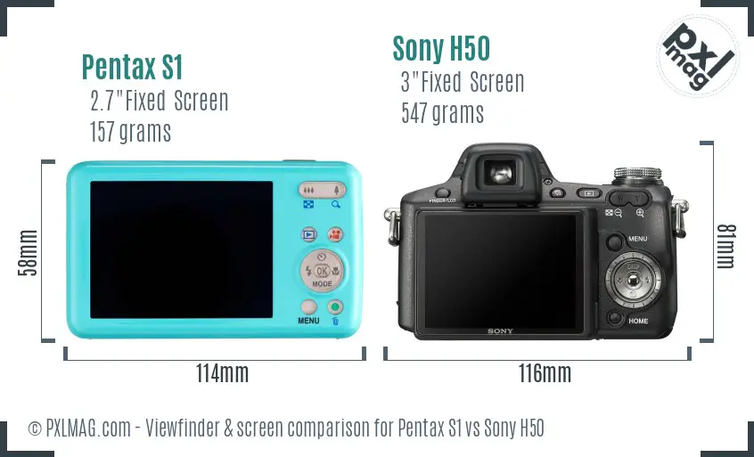 Pentax S1 vs Sony H50 Screen and Viewfinder comparison