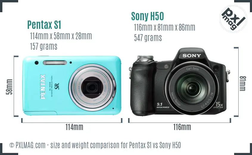 Pentax S1 vs Sony H50 size comparison