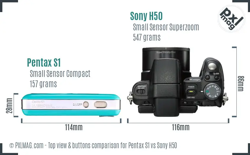 Pentax S1 vs Sony H50 top view buttons comparison