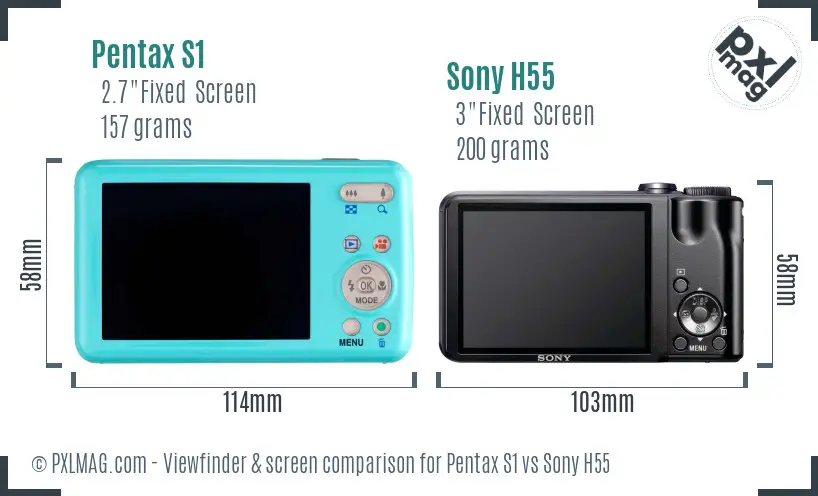 Pentax S1 vs Sony H55 Screen and Viewfinder comparison Pentax S1 vs Sony H55 Screen and Viewfinder comparison