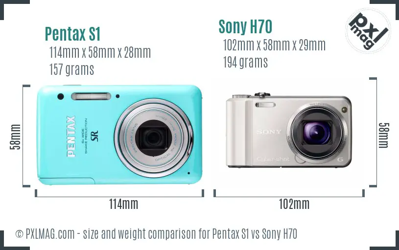 Pentax S1 vs Sony H70 size comparison