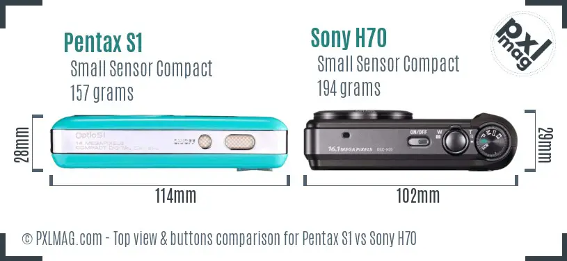 Pentax S1 vs Sony H70 top view buttons comparison