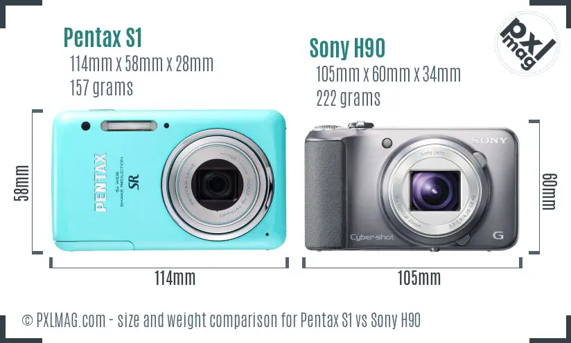 Pentax S1 vs Sony H90 size comparison